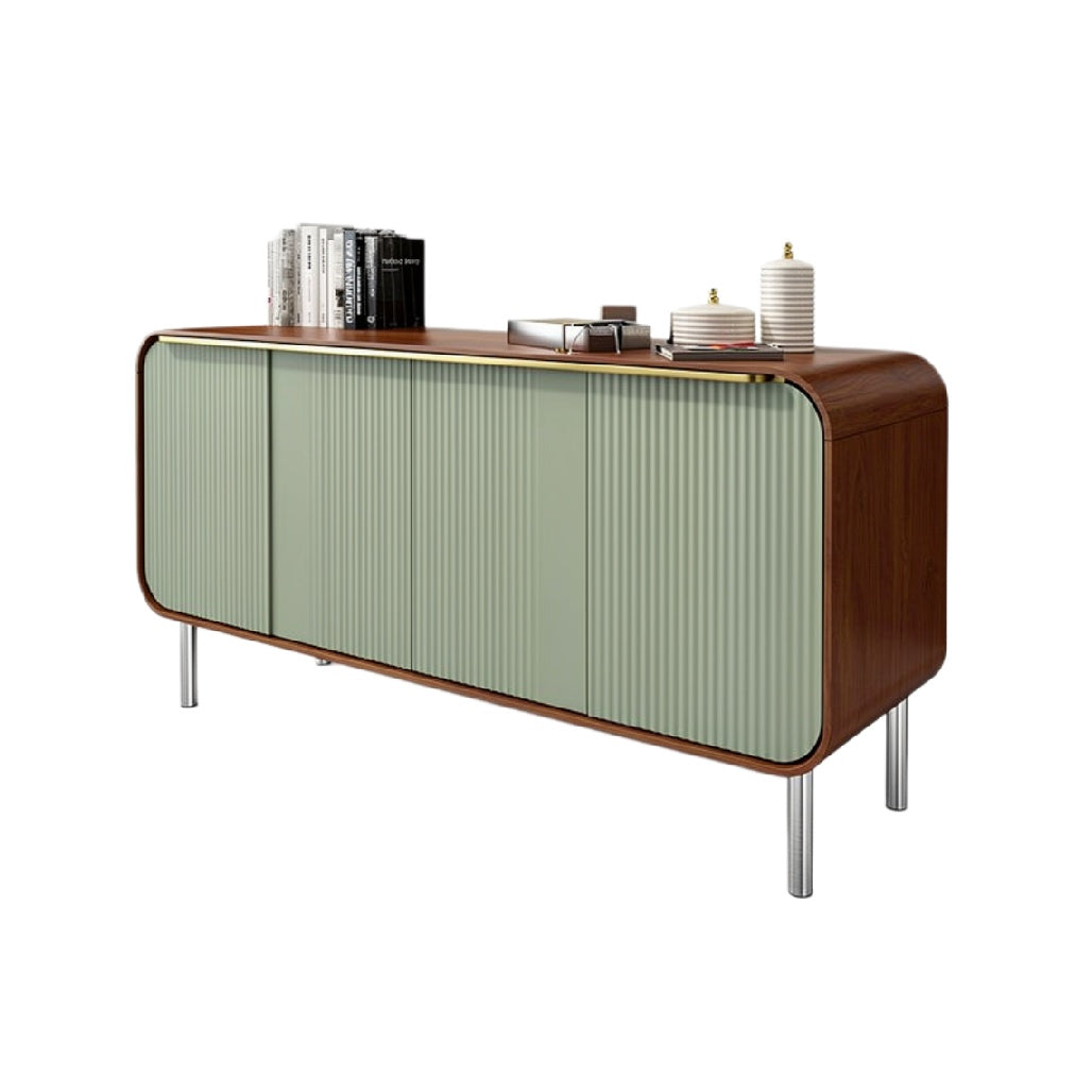 **Stylowa komoda z zielonymi frontami i drewnianą konstrukcją**